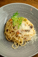 Spaghetti pasta with tomato sauce, mozzarella cheese