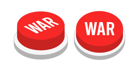 3D illustration vector red  circular push button icon. War icon mark symbol. Top perspective view.