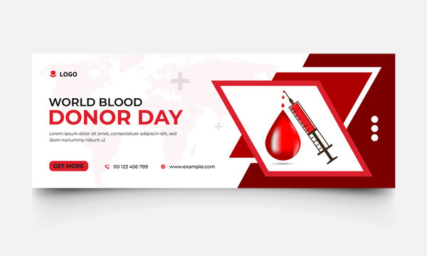 World blood donor day social media facebook cover and web banner template, editatbel vector