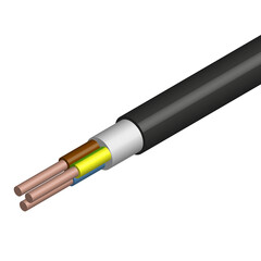 Rounded cable with three insulated copper conductors, vector illustration.