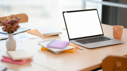 Close-up, Workspace in the cafe with laptop computer