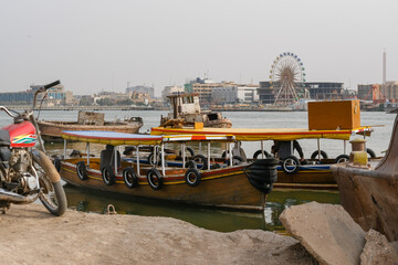 Basra, Iraq - April 15, 2022: landscape photo of the tour in river in basra city