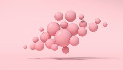 Cloud from pink spheres on a pink background. Illustration for advertising. 3d render.