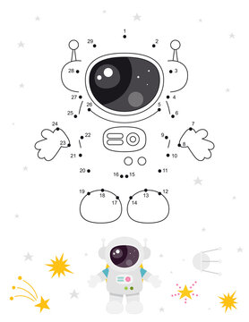 Space Activities For Kids. Dot To Dot Game – Astronaut. Numbers Games For Kids. Coloring Page. Vector Illustration.