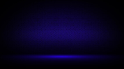 Fototapeta premium Dark blue studio interior with brick wall. Background with brick wall texture for mounting, product placement, template, mockup. Blue banner, advertising design