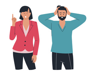 People. Man and woman. Emotions and gestures. Infographics, presentation. Vector image.