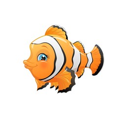 Cute cartoon clownfish, vector illustration. Ocean fish, sea animal.