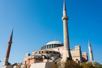 Fototapeta na wymiar Close up of Hagia Sophia, Turkish Ayasofya is important Byzantine structure in Istanbul.