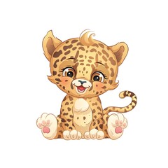 Cartoon leopard cub. Cute wildcat vector illustration. Safari animals.