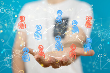 Global network. Blockchain. 3D illustration. Neural networks and artificial intelligence. Abstract