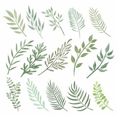 Set watercolor elements of burgundy flowers, leaves, branches, Botanic illustration isolated on white background.