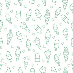 classic ice cream background. seamless pattern with set of ice cream illustration with star isolated on white background. hand drawn vector. wallpaper, wrapping paper and gift, backdrop, fabric. 