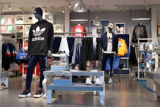 TOKYO, JAPAN - September 28, 2018:  View of the interior of an Adidas store in Tokyo's Roppongi Hills development.