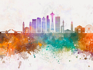 Obraz premium Seattle V2 skyline in watercolor background