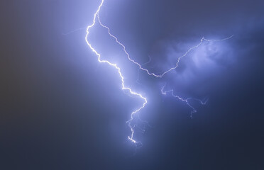 Background of Lightning thunderstorm on stormy dark sky