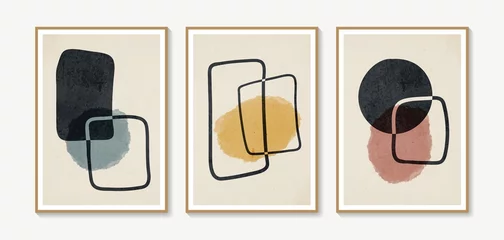 Gordijnen Abstract Collection of vector abstract wall art. Boho color organic shape. Artistic design for poster, print, cover, wallpaper, minimalistic and natural wall art. Vector illustration with grunge texture.  © shendart