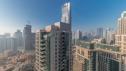 Fototapeta na wymiar Panorama of downtown Dubai city aerial timelapse