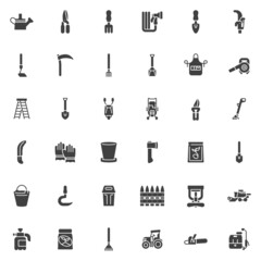 Gardening equipment vector icons set