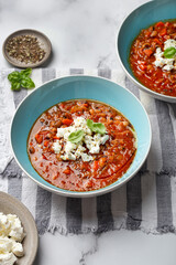 fasolada Greek soup with white beans and vegetables