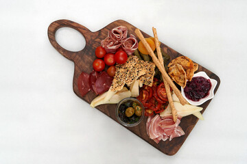 Italian antipasti wine snacks set on white background