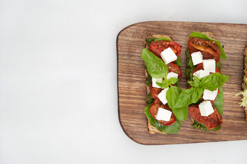 Traditional italian bruschetta. Variety of bruschetta toast