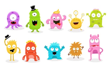 Fotobehang Monster Verzameling van schattige kleurrijke monsterpersonages