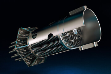 3D render of a shank of a fuel assembly designed to generate thermal energy in a nuclear reactor.