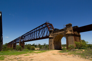 Old heritage listed Burdekin River rail bridge, a metal truss bridge, at Dotswood, near Charters...
