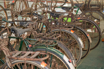 Pile of retro old abandoned bicycles