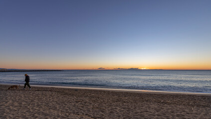 Sunrise over the sea. Morning idealistic landscape. Panorama view of the sea.
