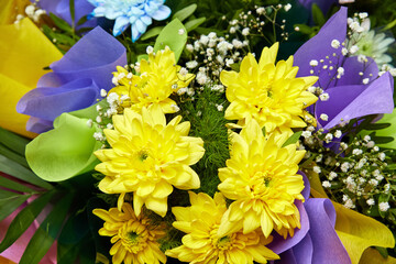 Bouquet of flowers with yellow chrysanthemums