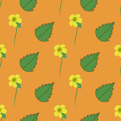 Buttercup floral seamless pattern on orange background