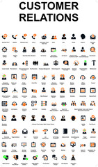 Icons set of customer relations covering all important aspect of human resources management. Total number of icons is ninety-three
