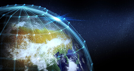 Global network connection. Earth in open space and digital web, illustration