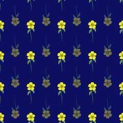 Fototapeta na wymiar Buttercup flower blue background seamless pattern design