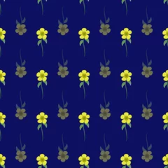 Wandaufkleber Buttercup flower blue background seamless pattern design © Elinnet