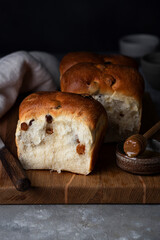 fresh traditional french brioche bread with raisins