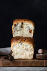 fresh traditional french brioche bread with raisins