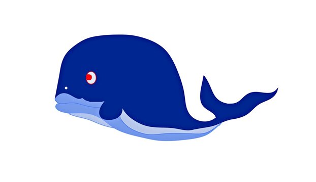 Blue white background cute cartoon whale illustration