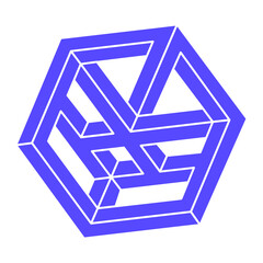 Impossible optical illusion shapes. Logo. Optical art object. Impossible figure. Line art. Unreal geometric objects.