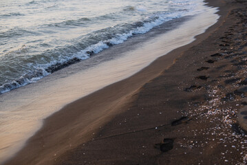 Ureki, Georgia, black sand on the beach sea 