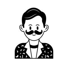 Moustache Man Avatar portraits. Business people diverse faces, man and woman persons, team group and employee, Vector isolated characters in outline style.