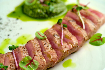 Sliced steak with blood