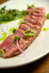 Sliced steak with blood