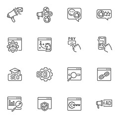 SEO marketing line icons set