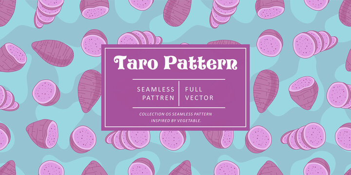Seamless pattern taro with juice on blue pastel background. Vector illustration.