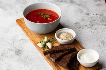 Borsht, bortsch, borshch, borscht. Soup, associated with cuisine of Eastern and Central Europe, especially Ukraine,