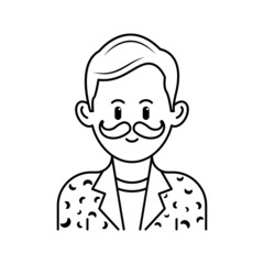 Moustache Man Avatar portraits. Business people diverse faces, man and woman persons, team group and employee, Vector isolated characters in outline style.