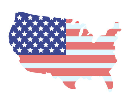 National American flag on country map semi flat color vector object. Full sized item on white. Patriotism and liberty simple cartoon style illustration for web graphic design and animation