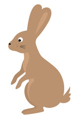 Rabbit. The hare stands on its hind legs. Brown rodent. Animal with long ears and cute big eyes. Color vector illustration. Flat style. Isolated background. Happy easter. Idea for web design, banner